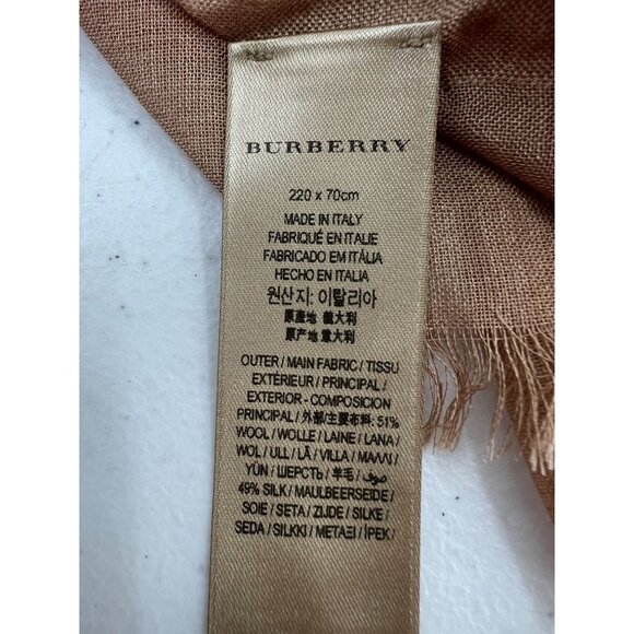 Burberry Beige Check Wool and Silk Scarf Made In Italy Soft & Lightweight - Picture 5 of 10